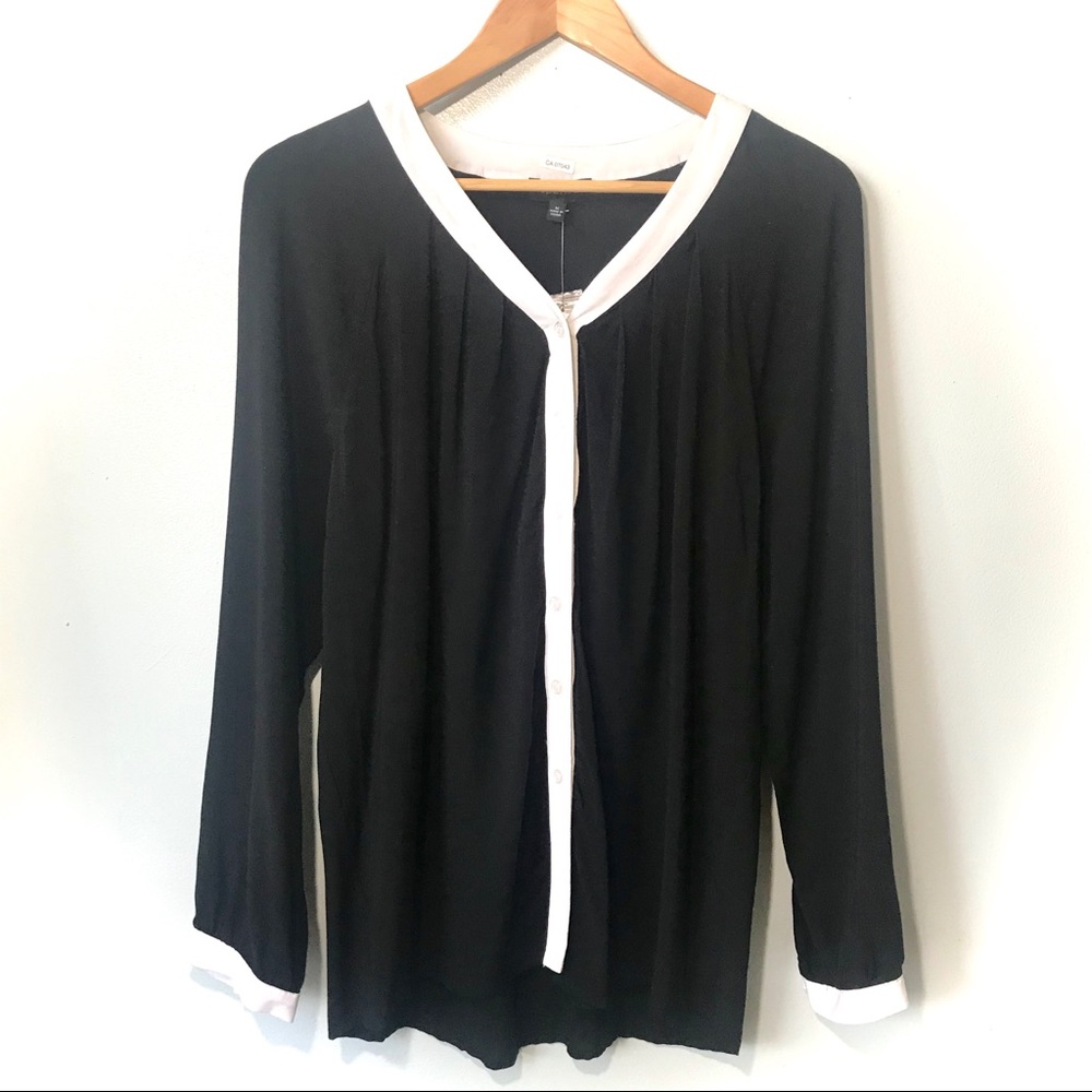 Spence Button Down Blouse Black & White Size Medium